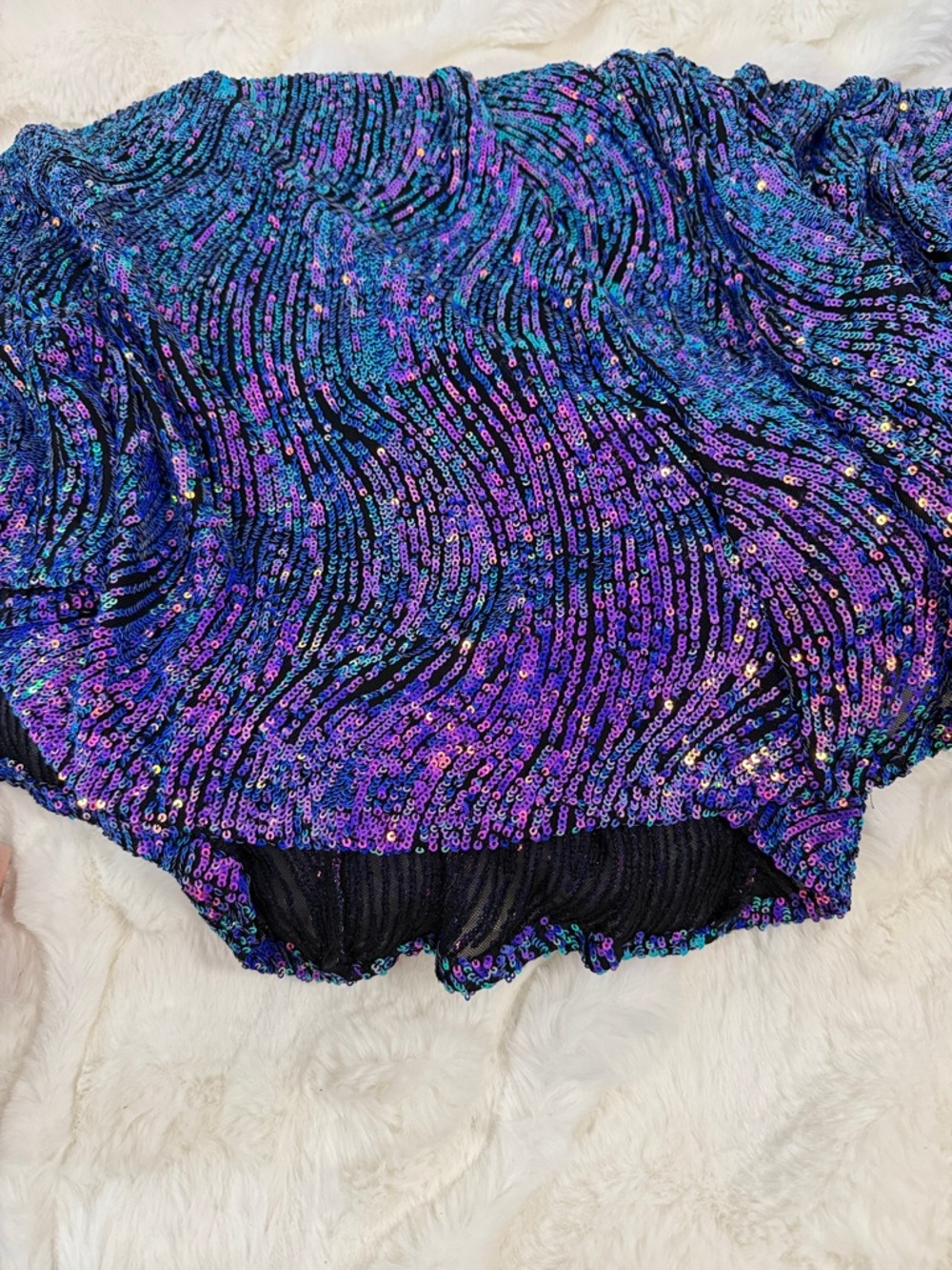 One-Shoulder Sequin Gown in Iridescent Blue - Picture 6 of 6